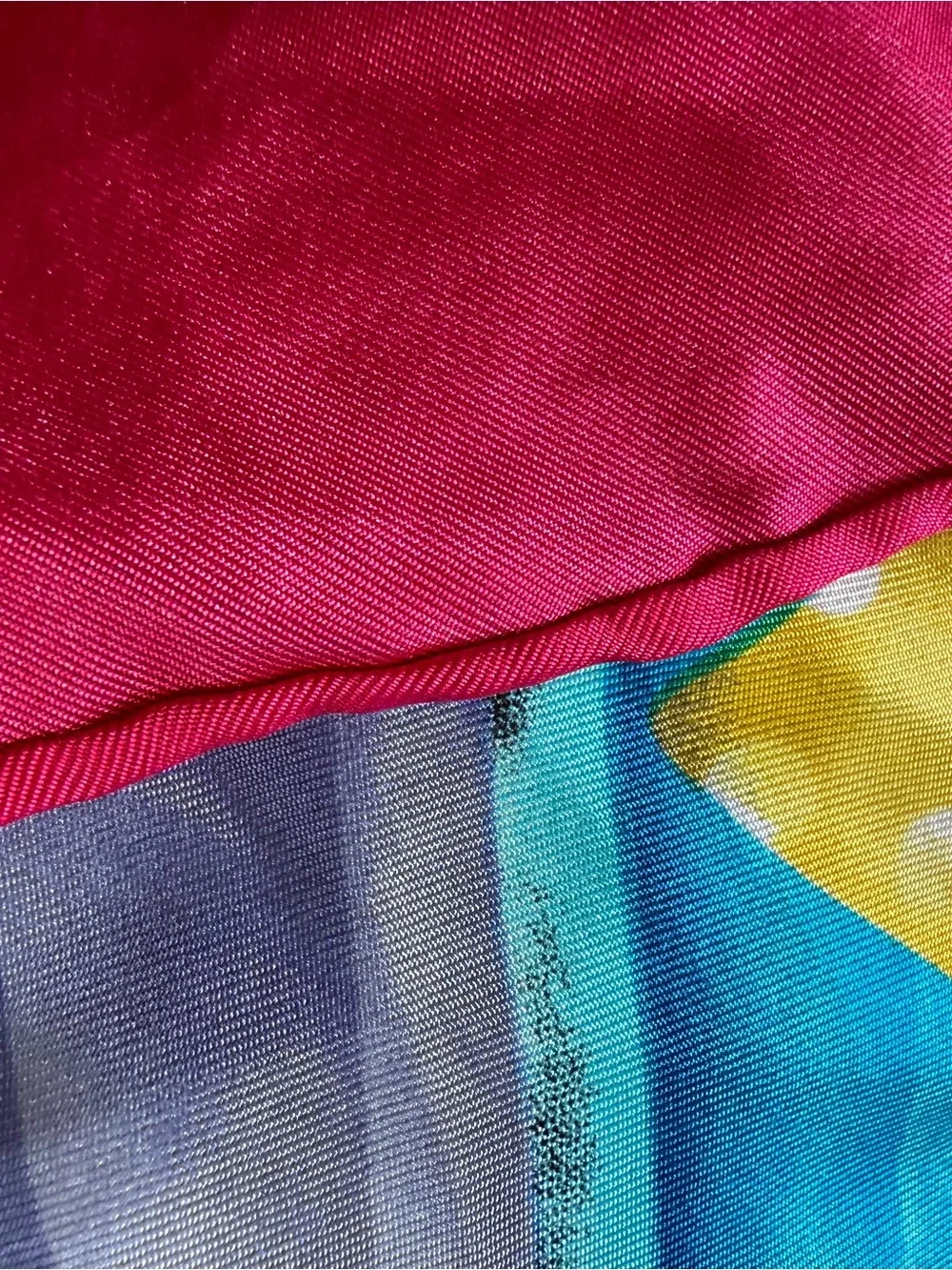 Vibrant Multicolor Hat Print Silk Scarf - Fuchsia Border